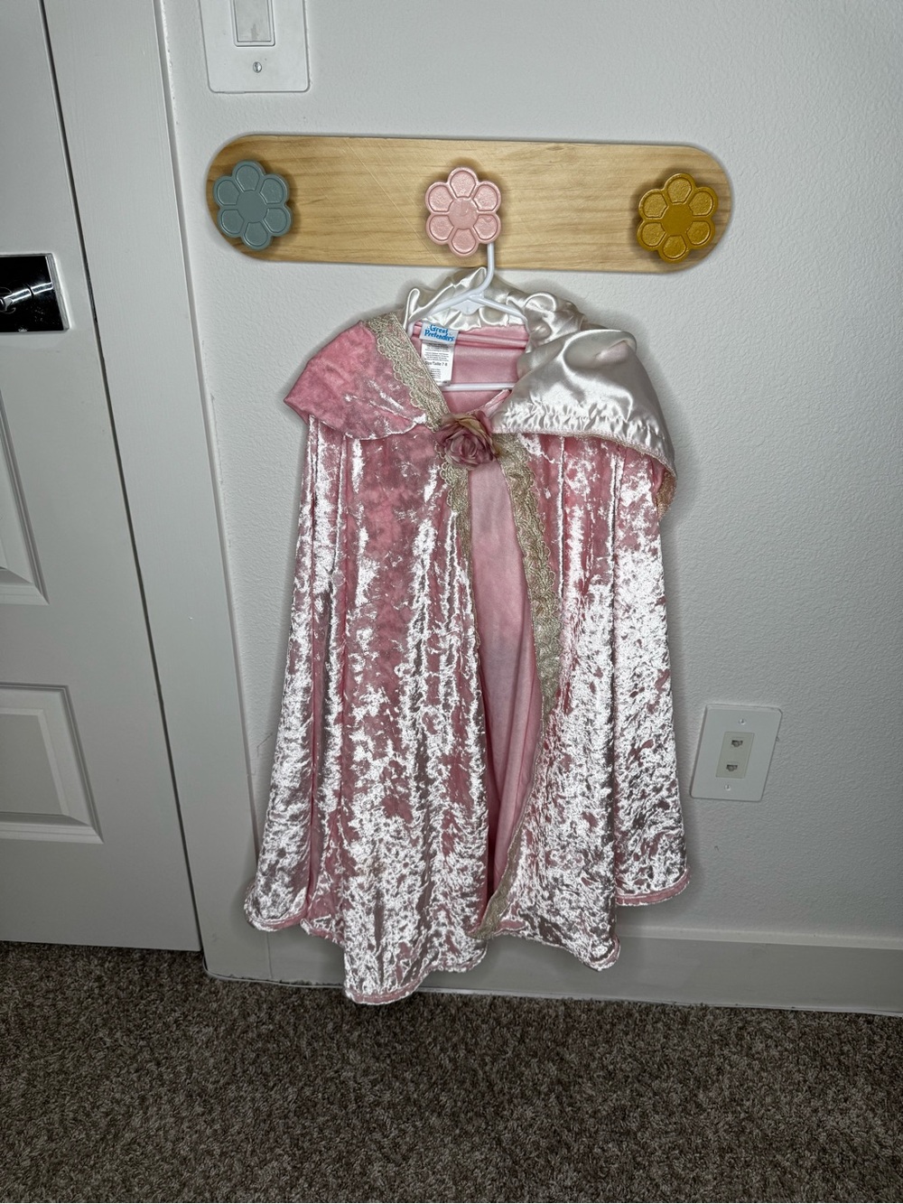 Pink Velvet Princess Cape with Satin Hood and Rose Accent